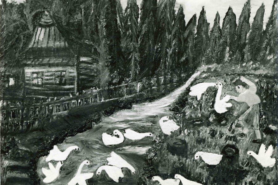 Anna Ličková, Husi na potoku, 1959, olej